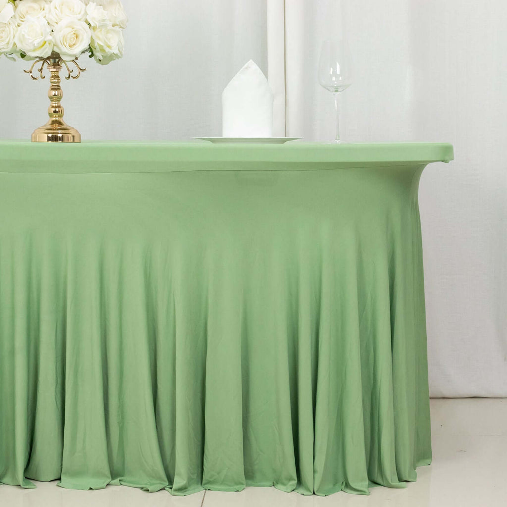 Spandex Rectangle 72"x30" Table Skirt Sage Green with Wavy Skirt - Like Effect Table Cover - Bell Racket Store