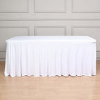 Spandex Rectangle 72"x30" Table Skirt White with Wavy Skirt - Like Effect Stylish Table Cover for Weddings, Banquets & Trade Shows - Bell Racket Store