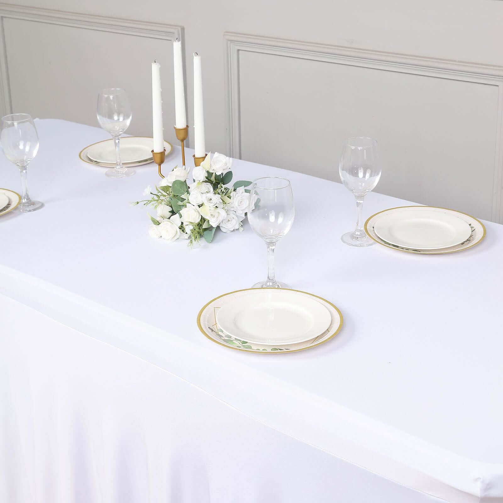 Spandex Rectangle 72"x30" Table Skirt White with Wavy Skirt - Like Effect Stylish Table Cover for Weddings, Banquets & Trade Shows - Bell Racket Store