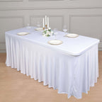 Spandex Rectangle 72"x30" Table Skirt White with Wavy Skirt - Like Effect Stylish Table Cover for Weddings, Banquets & Trade Shows - Bell Racket Store