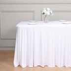 Spandex Rectangle 72"x30" Table Skirt White with Wavy Skirt - Like Effect Stylish Table Cover for Weddings, Banquets & Trade Shows - Bell Racket Store
