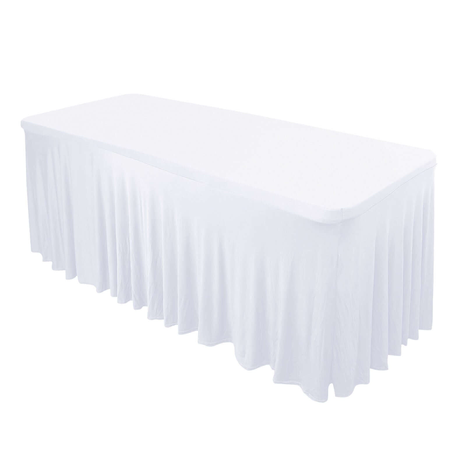 Spandex Rectangle 72"x30" Table Skirt White with Wavy Skirt - Like Effect Stylish Table Cover for Weddings, Banquets & Trade Shows - Bell Racket Store