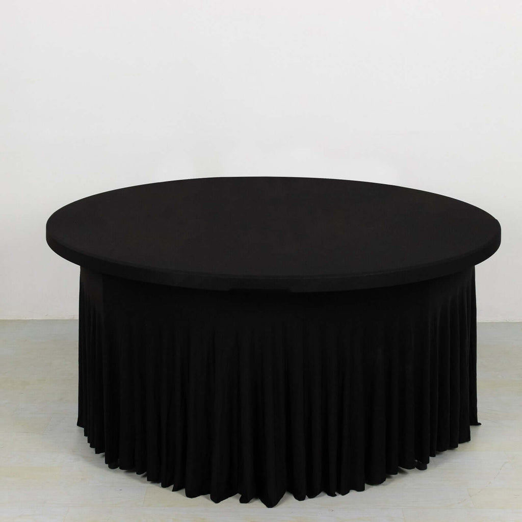 Spandex Round 5ft Table Skirt Black with Wavy Skirt - Like Effect Stylish Table Cover - Bell Racket Store