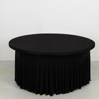Spandex Round 5ft Table Skirt Black with Wavy Skirt - Like Effect Stylish Table Cover - Bell Racket Store