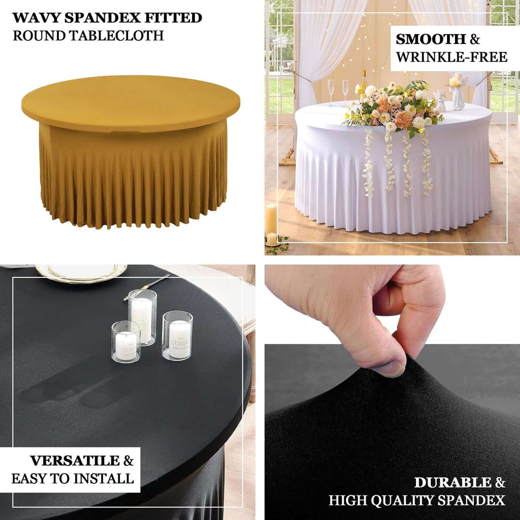 Spandex Round 5ft Table Skirt Black with Wavy Skirt - Like Effect Stylish Table Cover - Bell Racket Store