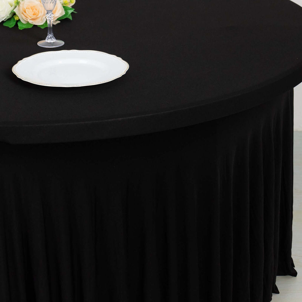Spandex Round 5ft Table Skirt Black with Wavy Skirt - Like Effect Stylish Table Cover - Bell Racket Store