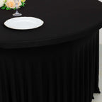 Spandex Round 5ft Table Skirt Black with Wavy Skirt - Like Effect Stylish Table Cover - Bell Racket Store