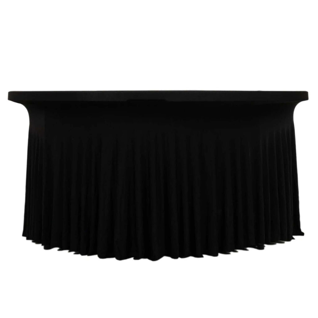 Spandex Round 5ft Table Skirt Black with Wavy Skirt - Like Effect Stylish Table Cover - Bell Racket Store