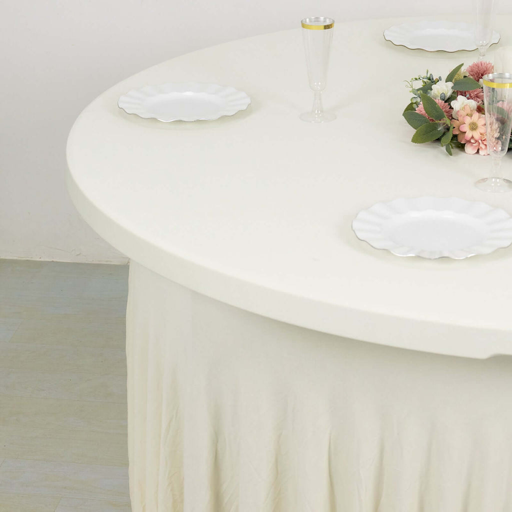Spandex Round 5ft Table Skirt Ivory with Wavy Skirt - Like Effect Stylish Table Cover - Bell Racket Store