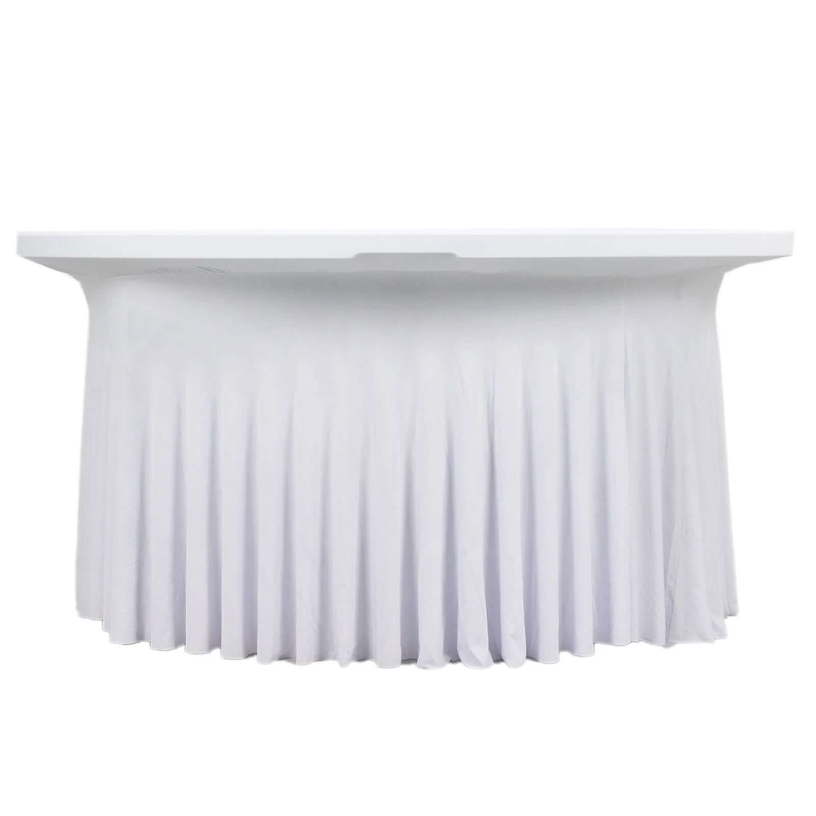 Spandex Round 5ft Table Skirt White with Wavy Skirt - Like Effect Stylish Table Cover for Weddings, Banquets & Trade Shows - Bell Racket Store