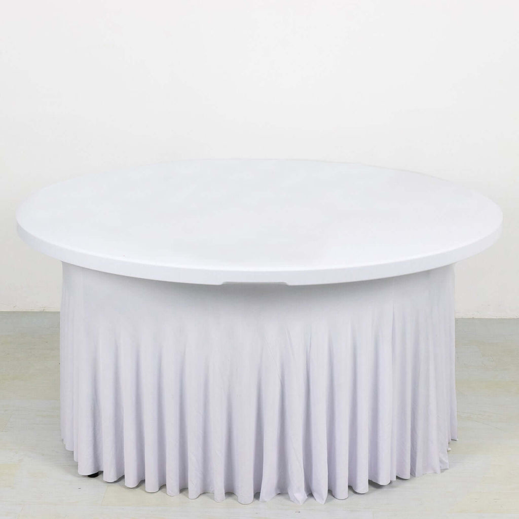 Spandex Round 5ft Table Skirt White with Wavy Skirt - Like Effect Stylish Table Cover for Weddings, Banquets & Trade Shows - Bell Racket Store