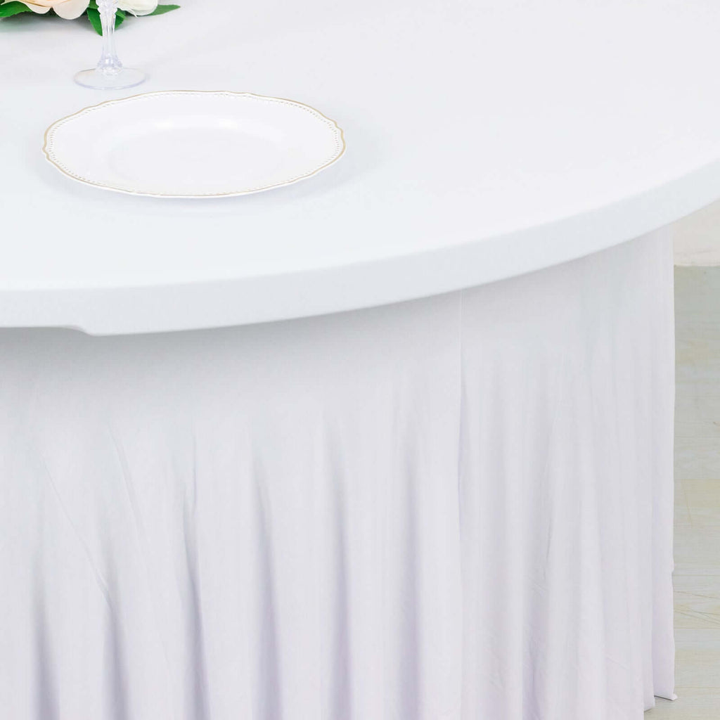 Spandex Round 5ft Table Skirt White with Wavy Skirt - Like Effect Stylish Table Cover for Weddings, Banquets & Trade Shows - Bell Racket Store