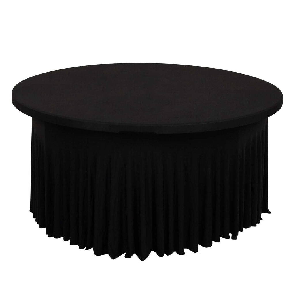 Spandex Round 6ft Table Skirt Black with Wavy Skirt - Like Effect Stylish Table Cover - Bell Racket Store