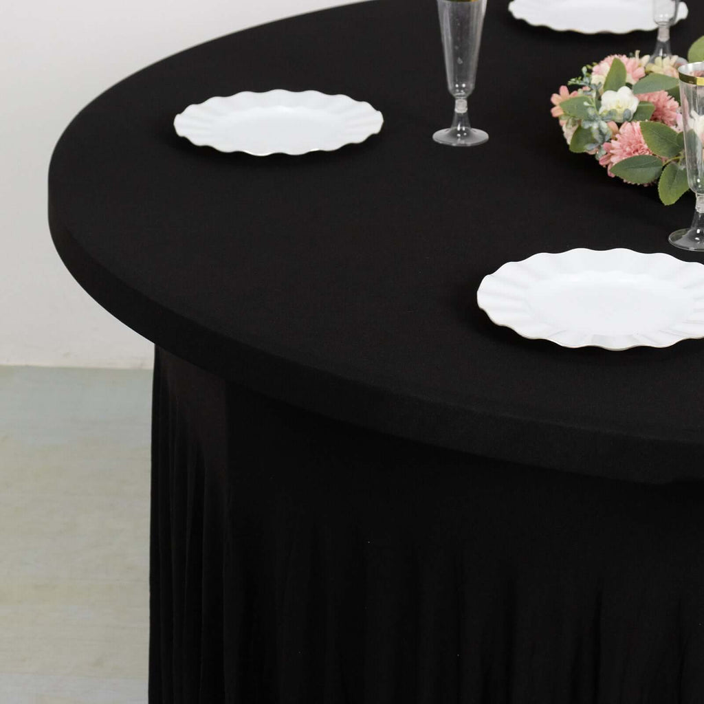Spandex Round 6ft Table Skirt Black with Wavy Skirt - Like Effect Stylish Table Cover - Bell Racket Store