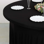 Spandex Round 6ft Table Skirt Black with Wavy Skirt - Like Effect Stylish Table Cover - Bell Racket Store