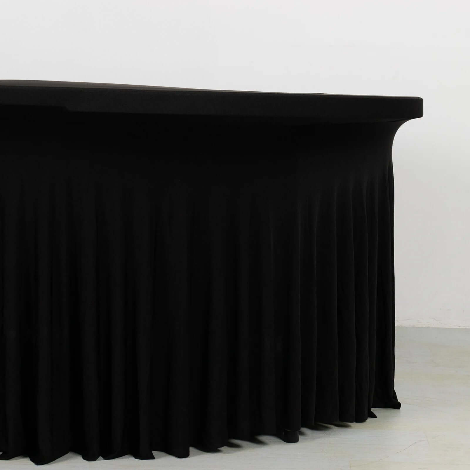 Spandex Round 6ft Table Skirt Black with Wavy Skirt - Like Effect Stylish Table Cover - Bell Racket Store