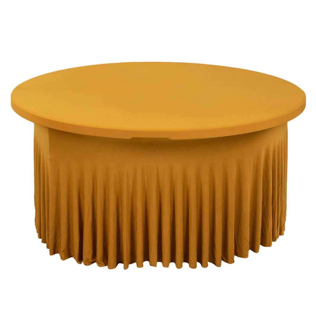 Spandex Round 6ft Table Skirt Gold with Wavy Skirt - Like Effect Stylish Table Cover for Weddings, Banquets & Trade Shows - Bell Racket Store