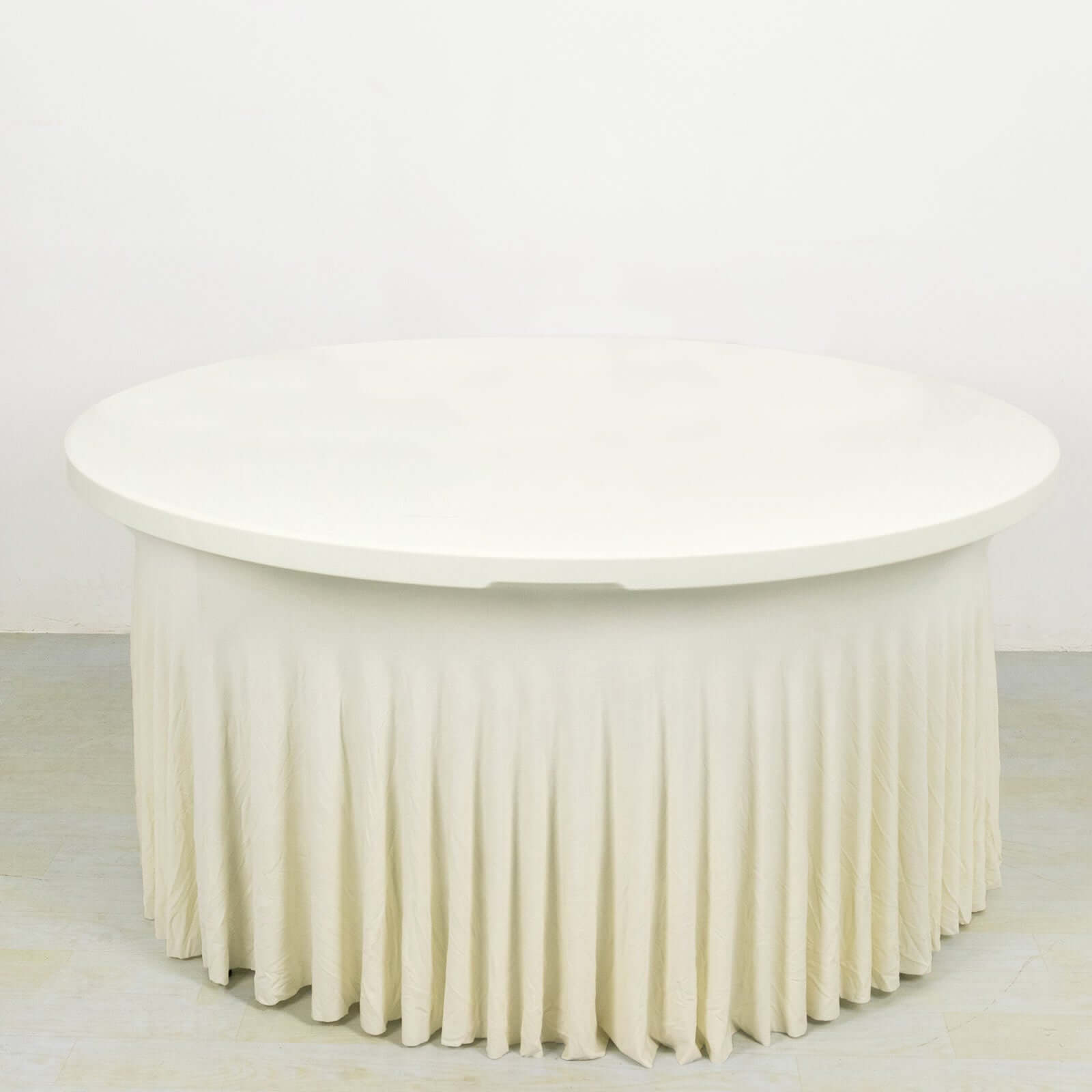 Spandex Round 6ft Table Skirt Ivory with Wavy Skirt - Like Effect Stylish Table Cover - Bell Racket Store