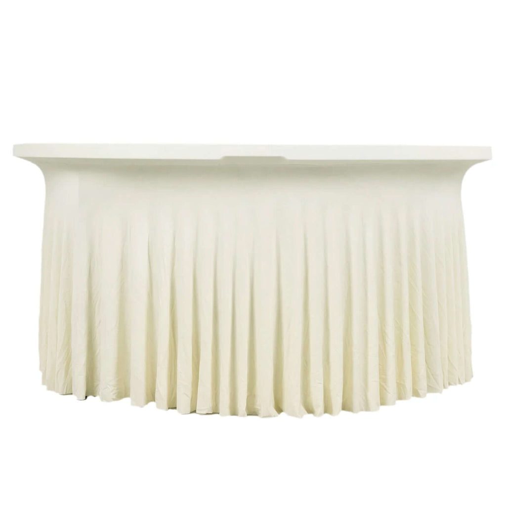 Spandex Round 6ft Table Skirt Ivory with Wavy Skirt - Like Effect Stylish Table Cover - Bell Racket Store