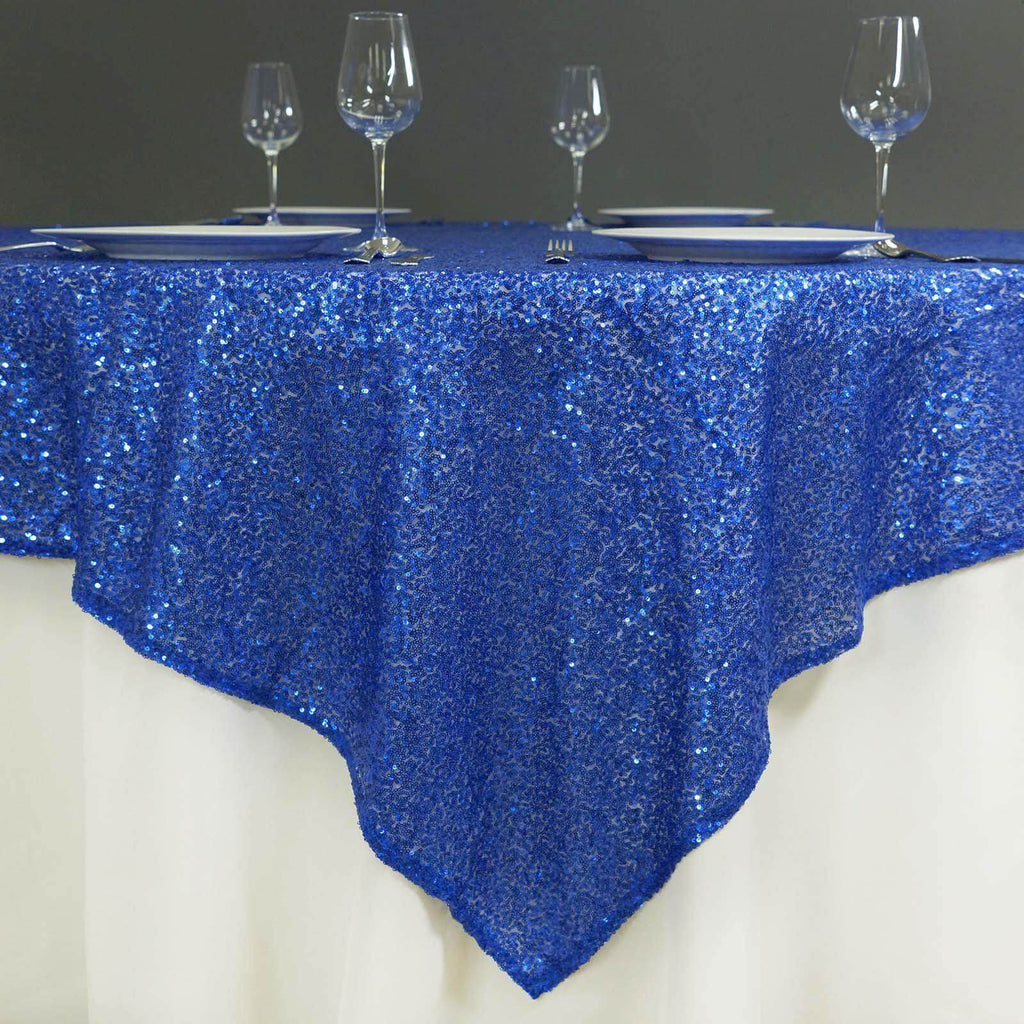Sequin 72"x72" Table Overlay Square Tablecloth Royal Blue - Sparkly Table Cover