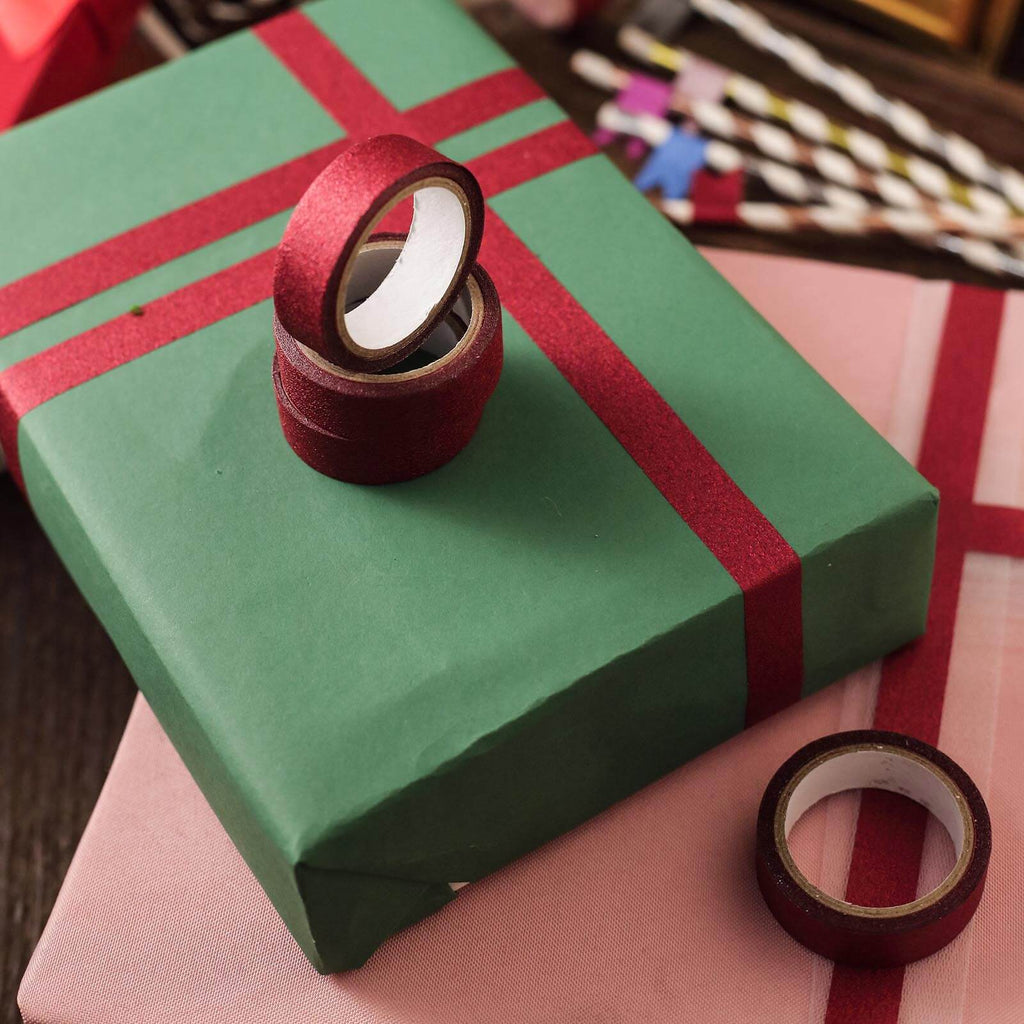 5 Pack 0.5"x5 Yards Burgundy Washi DIY Craft Glitter Tape