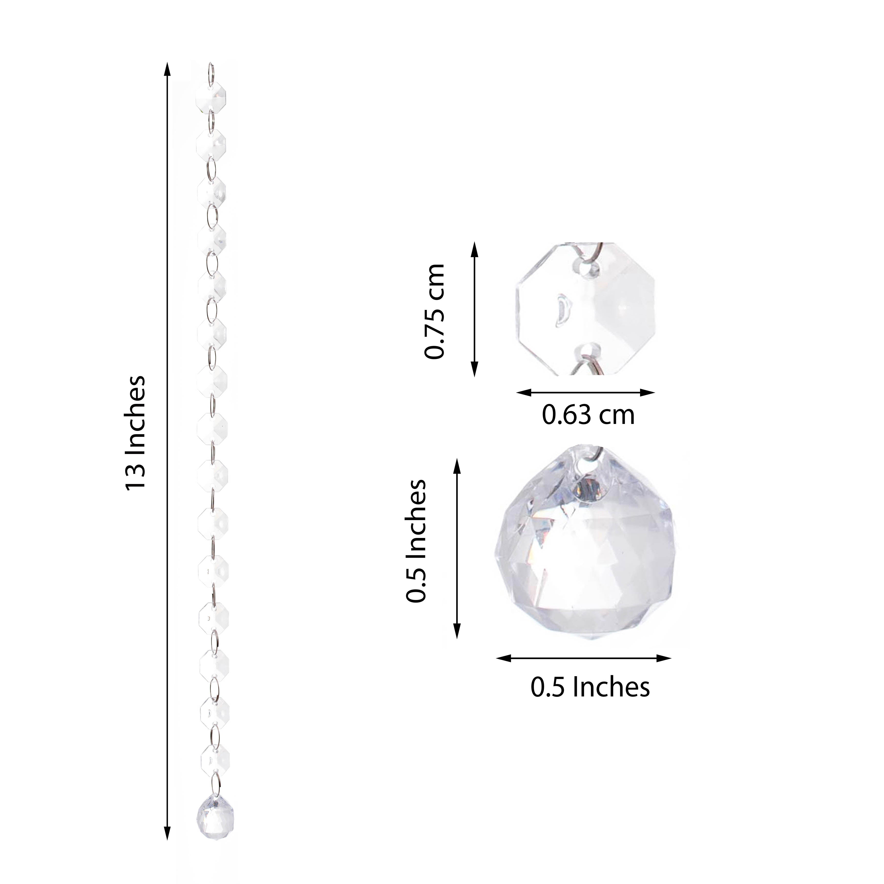 8-Pack Acrylic Crystal Garland Strands Clear - Glamorous Hanging Octagonal Beaded Chain Ornaments for Draping Centerpieces & Lighting Decor 13"