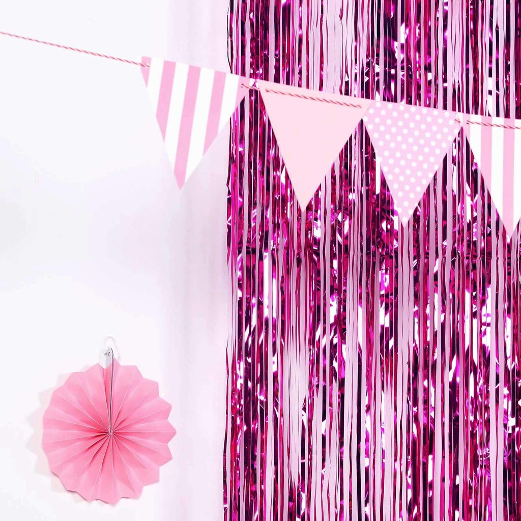8ft Fuchsia Metallic Tinsel Foil Fringe Doorway Curtain Party Backdrop