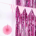 8ft Fuchsia Metallic Tinsel Foil Fringe Doorway Curtain Party Backdrop
