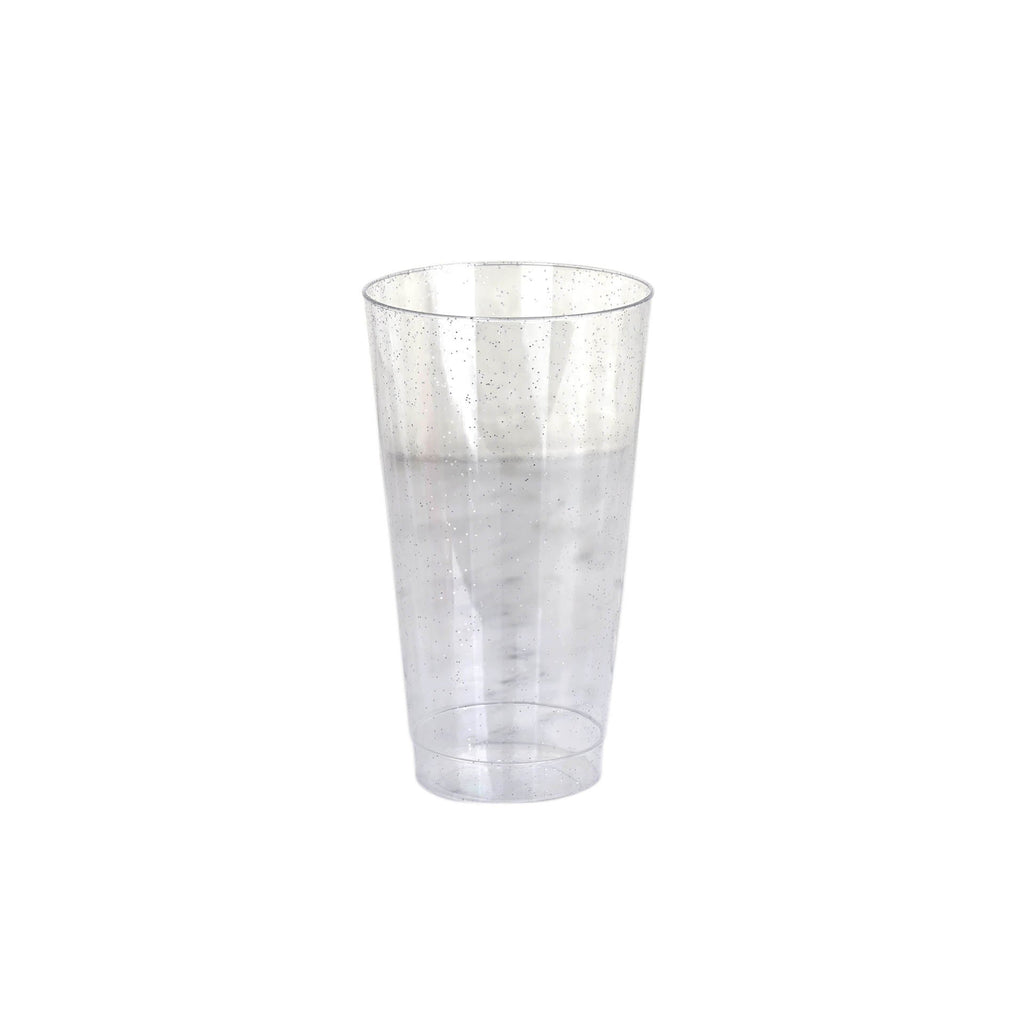 12-Pack Plastic Party Cups Clear Silver Glitter - Durable Disposable Tumblers for Drinks 17oz 6"