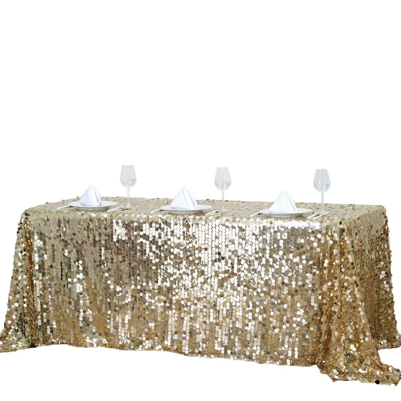 Sequin 90"x132" Rectangle Tablecloth Champagne - Seamless Big Payette Table Cover