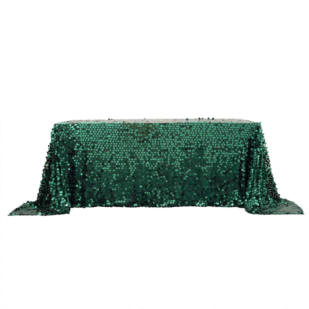 Sequin 90"x132" Rectangle Tablecloth Hunter Emerald Green - Seamless Big Payette Table Cover