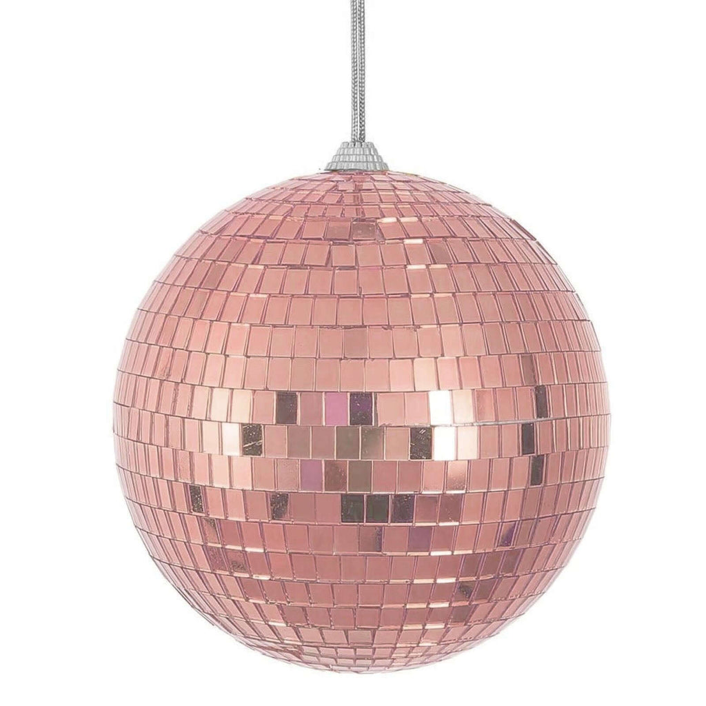 4 Pack 6" Rose Gold Foam Disco Mirror Ball With Hanging Strings, Holiday Christmas Ornaments