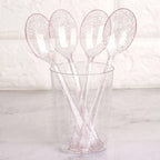 25-Pack Plastic Spoons Transparent Blush Glitter Classic Heavy Duty - Decorative Disposable Tableware 7"