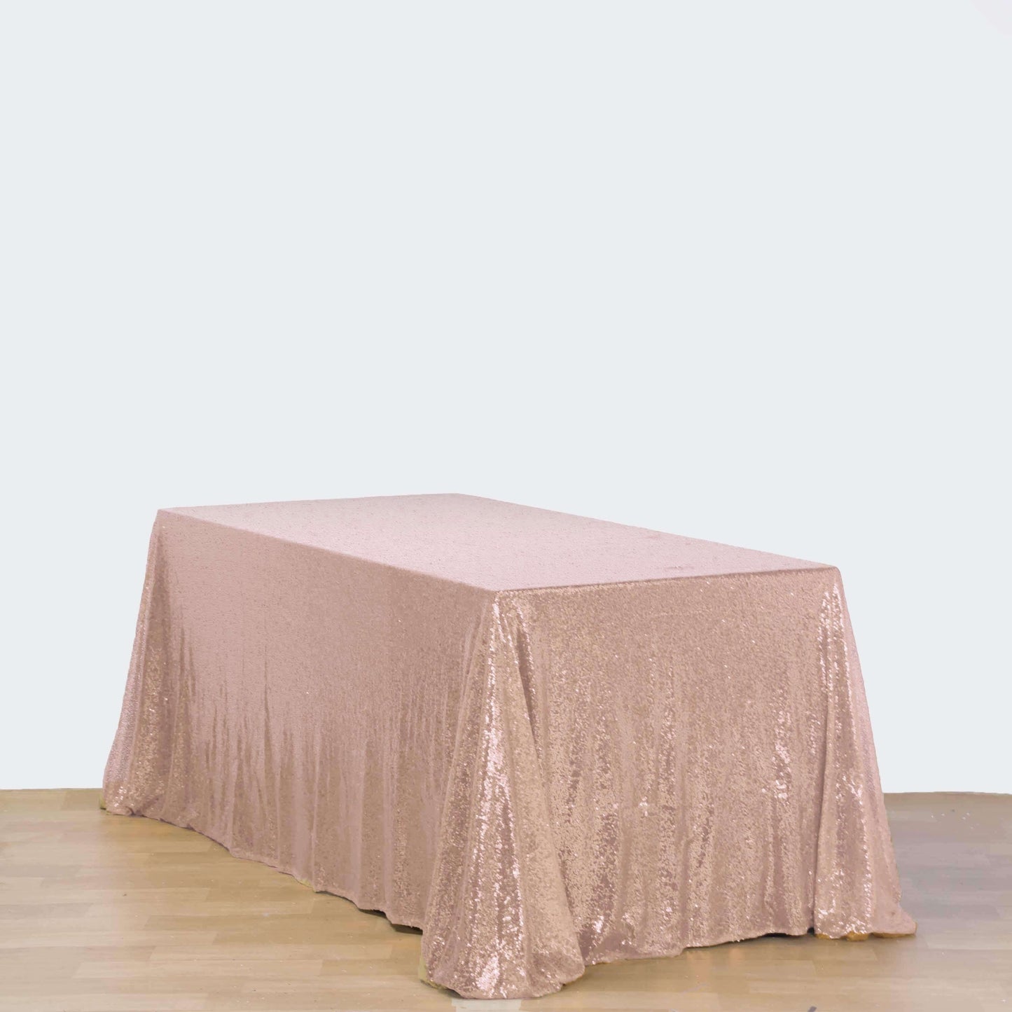Sequin 90"x132" Rectangle Tablecloth Rose Gold - Seamless Sparkly Table Cover