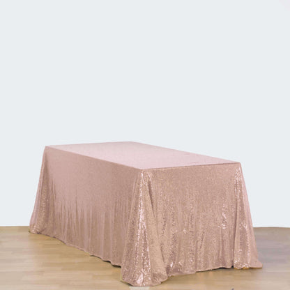 Sequin 90"x132" Rectangle Tablecloth Rose Gold - Seamless Sparkly Table Cover