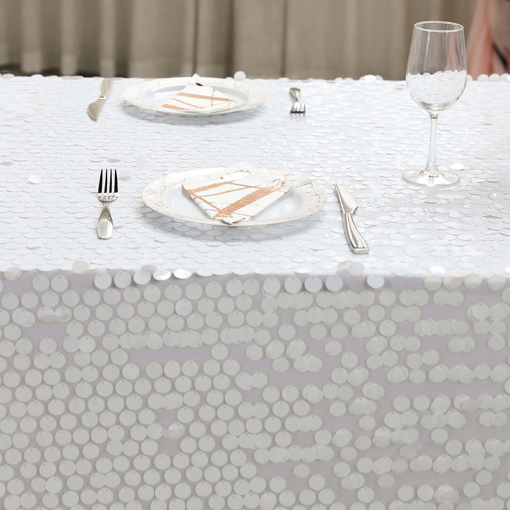 Sequin 90"x156" Rectangle Tablecloth White - Seamless Big Payette Table Cover