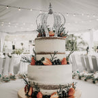 Crystal-Bead Royal Crown Cake Topper Metallic Silver - Dazzling Cake Centerpiece Decor for Luxurious Birthdays Receptions & Romantic Celebrations 14"