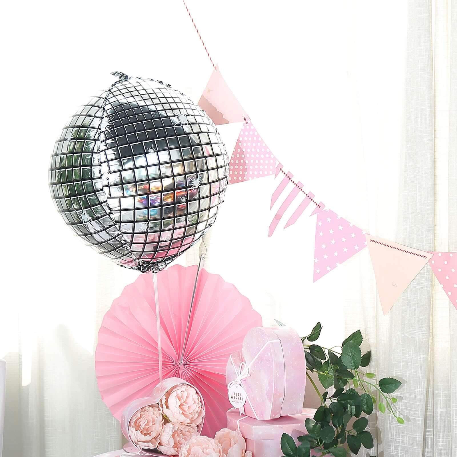 15" Mirrored Silver Disco Ball Mylar Reusable Foil Helium Air Balloon