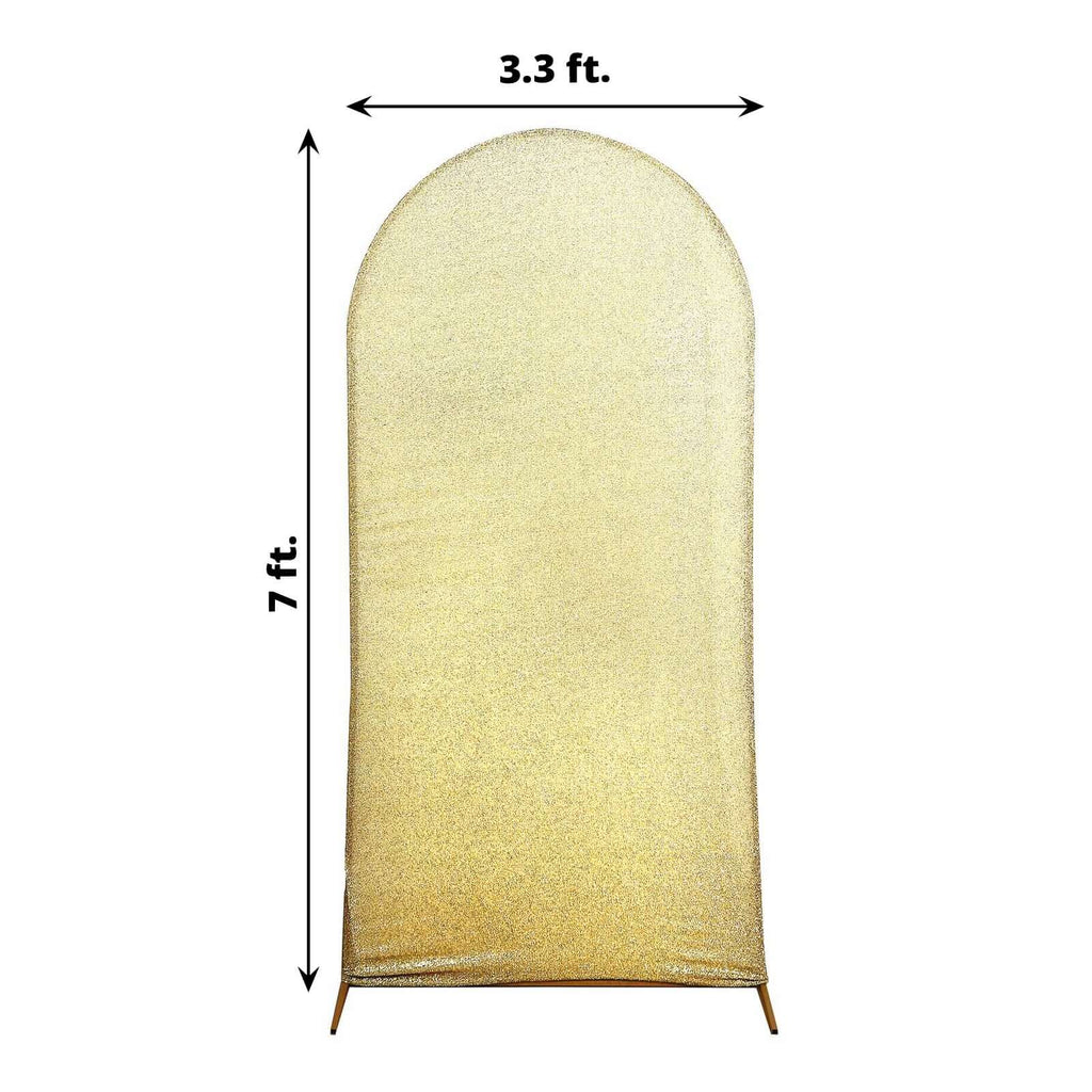 7ft Champagne Shimmer Tinsel Spandex Chiara Backdrop Stand Cover For Fitted Round Top Wedding Arch