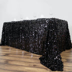 Sequin 90"x132" Rectangle Tablecloth Black - Seamless Big Payette Design for Sophisticated Occasions