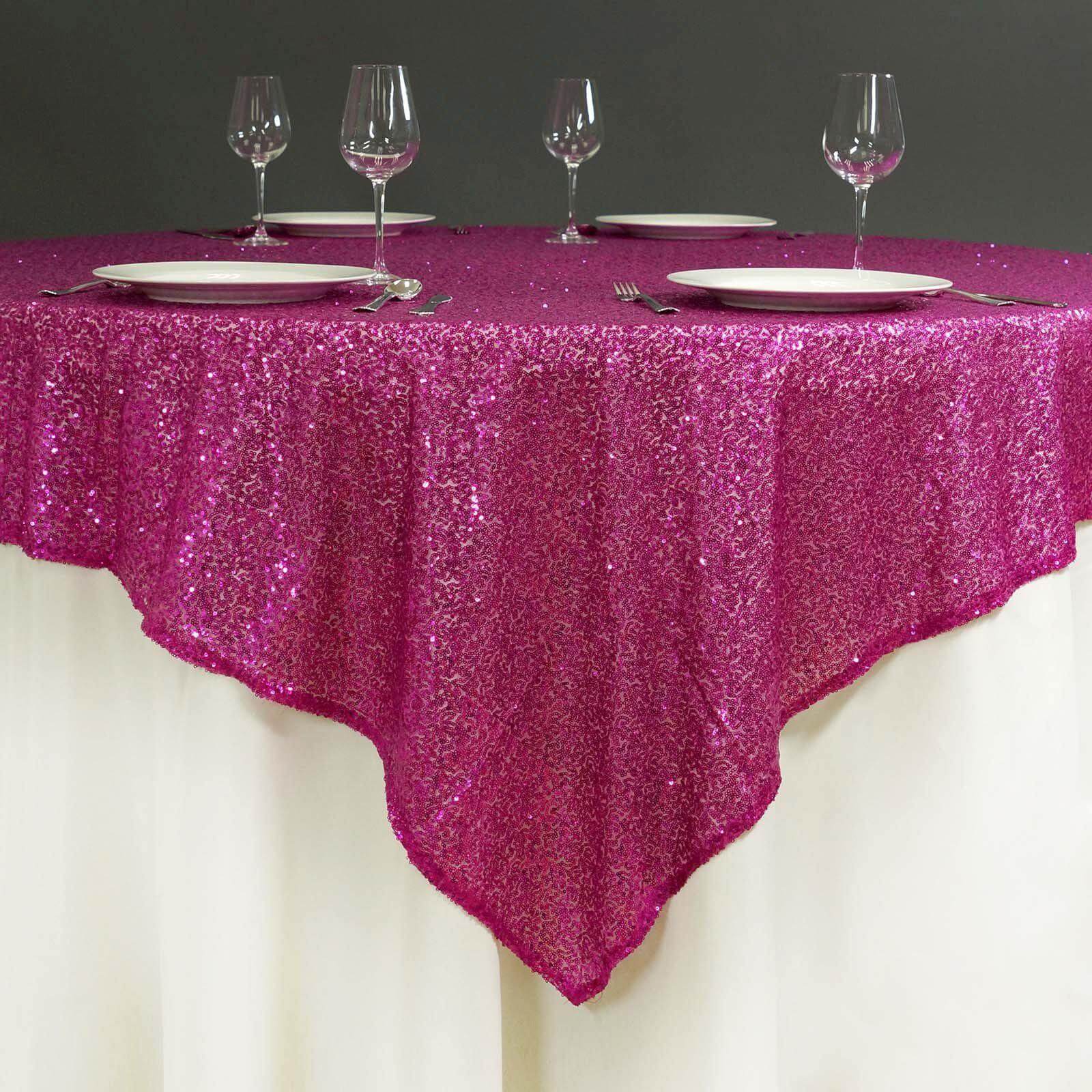 Sequin 72"x72" Table Overlay Square Tablecloth Fuchsia - Sparkly Table Cover