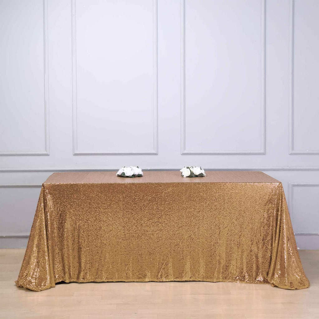 Sequin 90"x156" Rectangle Tablecloth Gold - Seamless Twinkling Design for Chic Celebrations