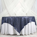 Sequin 90"x90" Table Overlay Square Tablecloth Navy Blue - Sparkly Table Cover