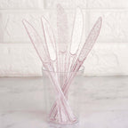 25-Pack Plastic Knives Transparent Blush Glitter Classic Heavy Duty - Decorative Disposable Cutlery 7"