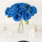 2 Bushes 17" Royal Blue Premium Silk Jumbo Rose Flower Bouquet, High Quality Artificial Wedding Floral Arrangements