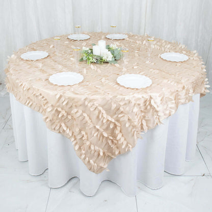 Taffeta 72"x72" Table Overlay Square Tablecloth Beige - 3D Leaf Petal Table Cover