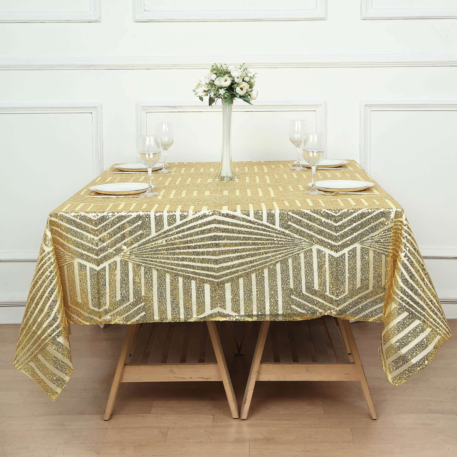 Sequin 72" Table Overlay Square Tablecloth Gold with Diamond Glitz Design - Perfect for Luxe Events