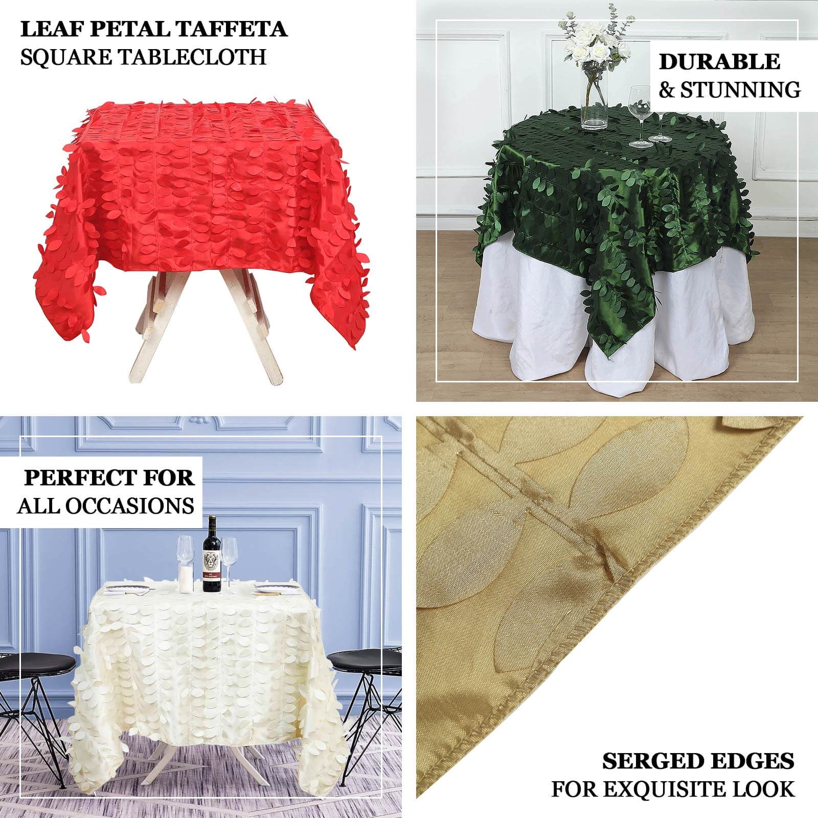 Taffeta 54"x54" Square Tablecloth White | Exquisite 3D Leaf Petal Design for Chic Wedding & Event Decor