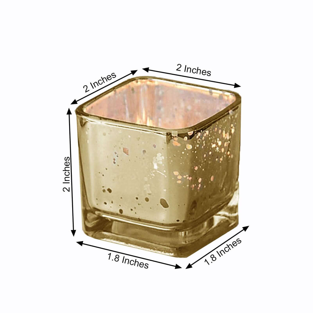 12-Pack Mercury Glass Candle Holders Gold with Speckled Design - Square Votive Tealight Holders 2"
