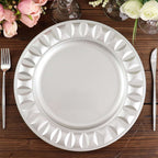 6-Pack Plastic Round Charger Plates 13" in Silver with Bejeweled Rim, Luxe Decorative Dinner Party Charger Tableware